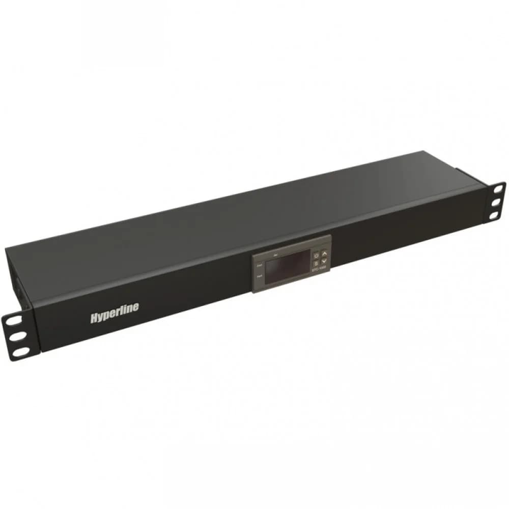 Hyperline TMP-230V/2w-RAL9004 Микропроцессорная контрольная панель,1U, для всех шкафов 19'', подключение до двух устройств, датчик температуры, кабель питания, цвет черный (RAL 9004)