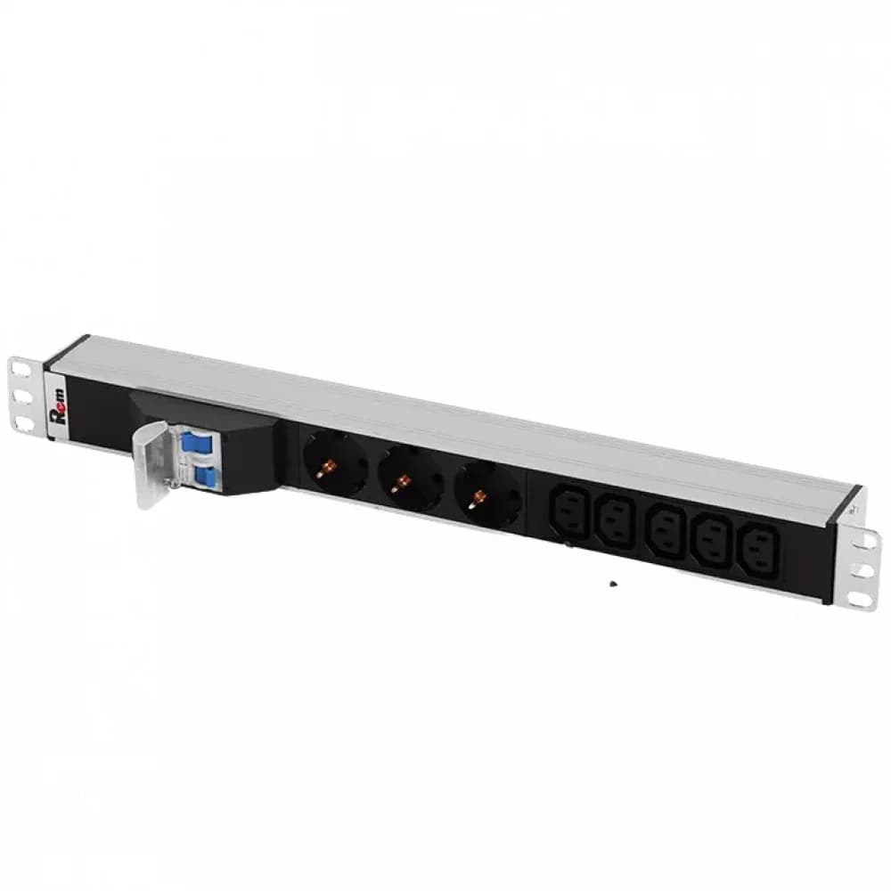 ЦМО Блок розеток Rem-32 с авт., 3 Sсhuko, 5 IEC 60320 C13, 32 А, алюм., 19", колодка