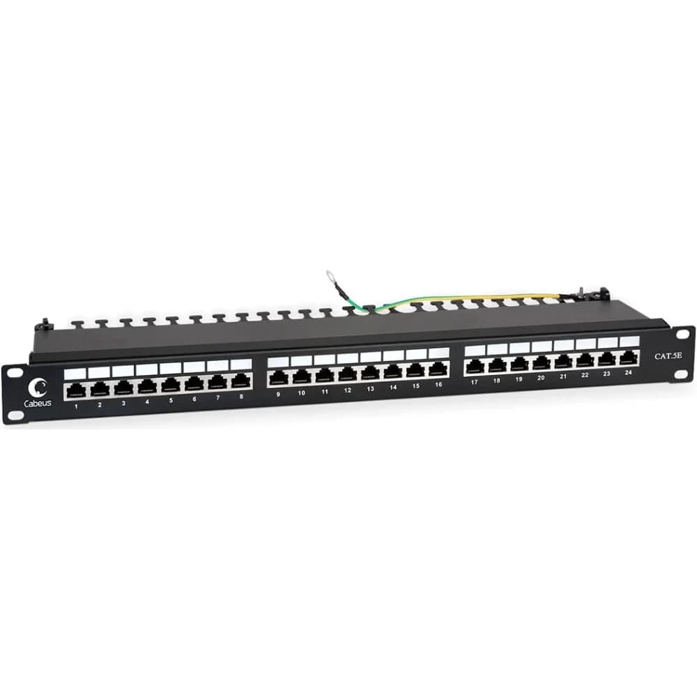 Cabeus PL-24-Cat.5e-SH-Dual IDC Патч-панель 19"(1U), 24 порта RJ-45 полностью экранированная, категория 5e, Dual IDC