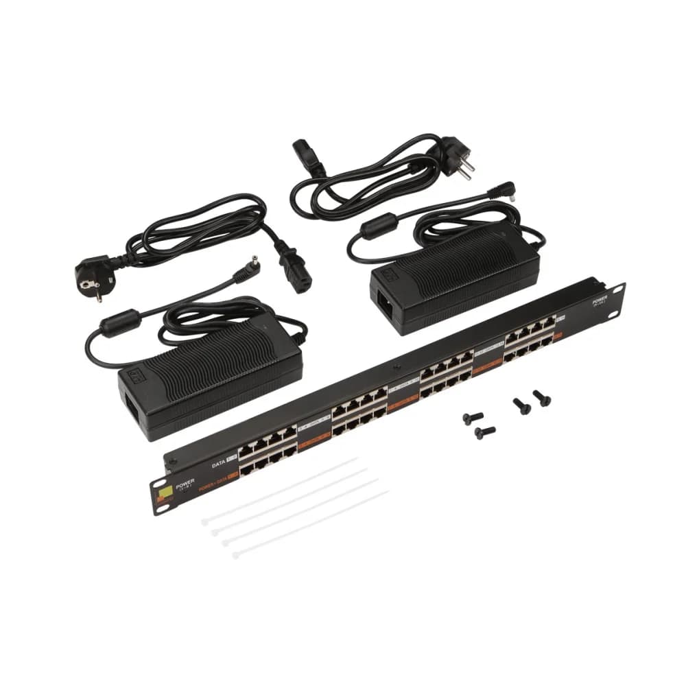 Панель POE 19", 16 портов, с двумя блоками питания 48V, 120W