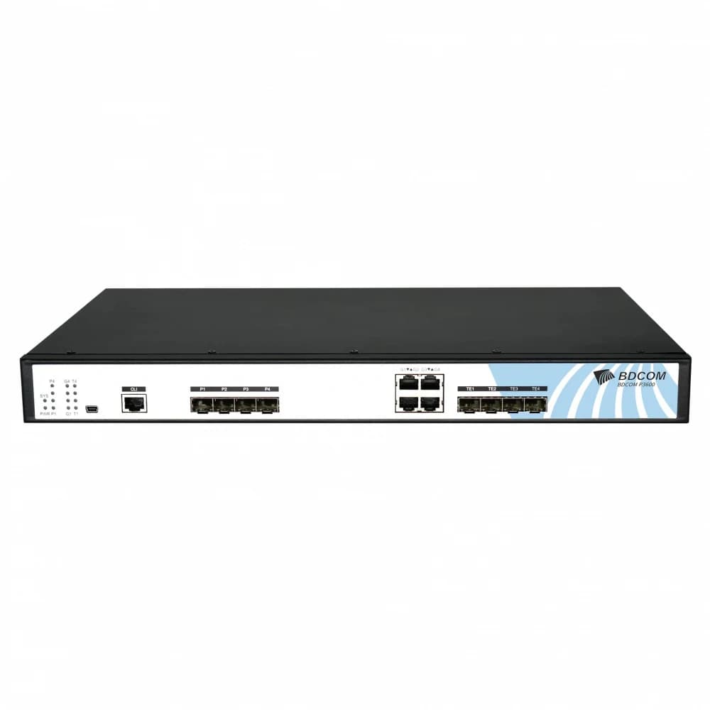 OLT BDCOM P3600-04-2AC с 4 портами GEPON (SFP), 2 комбо-портами, 2хSFP, 2хSFP+, 2хRJ-45, 2 БП АC, FEC