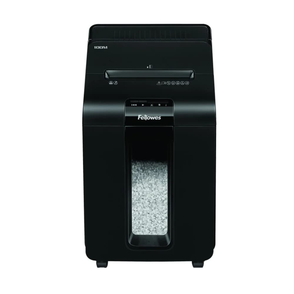 Шредер, Fellowes, AutoMax 100M (FS-46292), Уровень секретности P-4, Фрагмент 4х10 мм., Подача: 10 лист., Автоподача 100 лист., Ёмкость корзины 23 л., Микрорезка, Автореверс, Уничтожение скобов, скре