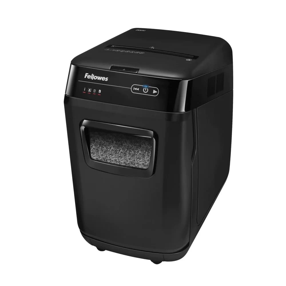 Шредер Fellowes® AutoMax® 200M микрорезка, автоподача, DIN P-5, 2х14 мм, 200 лст. 32 лтр.