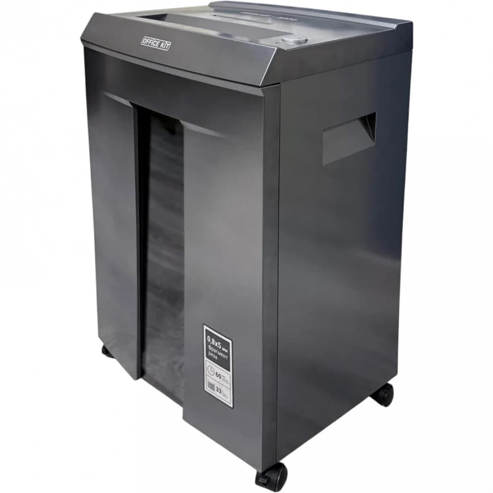 Шредер Office Kit S300 0,8x5 черный (секр.P-7) фрагменты 8лист. 33лтр. пл.карты CD