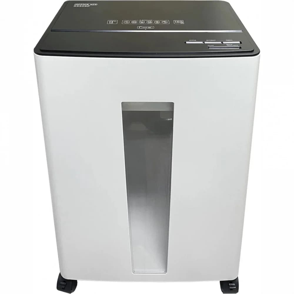 Шредер Office Kit S330SF (3,9х35) белый (секр.P-4) фрагменты 13лист. 30лтр. скобы пл.карты