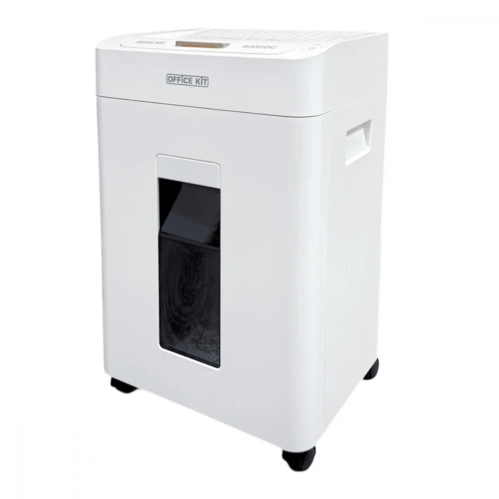Шредер Office Kit SA120C (3,9х10) белый с автоподачей (секр.P-4) фрагменты 120лист. 25лтр. скобы пл.карты
