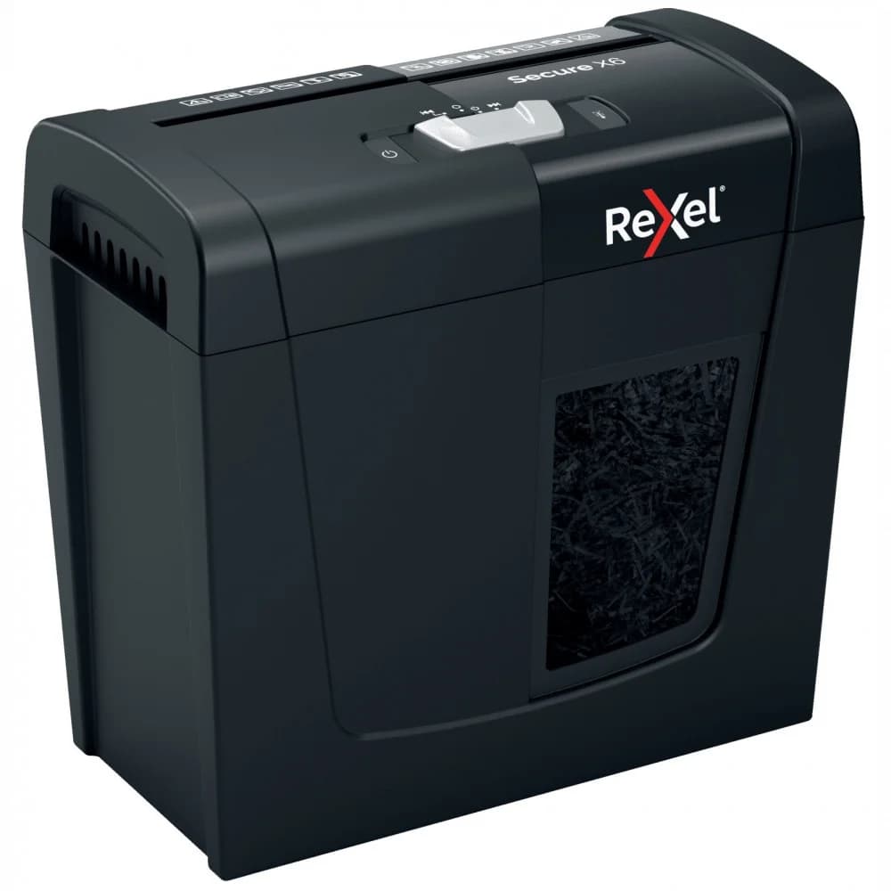 SHRp P-4 Rexel Secure X6 Шредер Поперечная резка, уровень секретности P-4. Размер фрагментов 4x40 мм. Корзина объемом 10 литров (вмещает 100 измельченных листов формата A4). Уничтожает до 6 листов ф