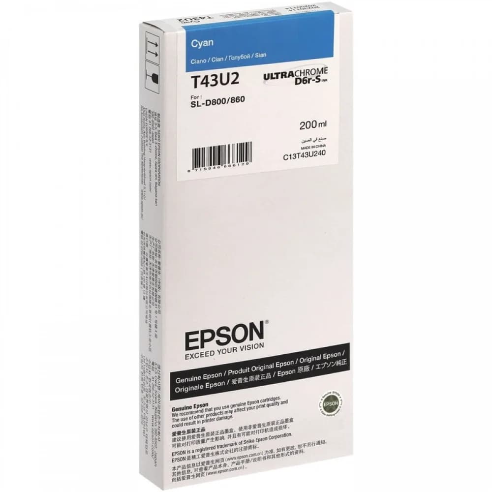Струйный картридж Epson T43U голубой, 200 мл, для Epson SureColor lab SL-D800
