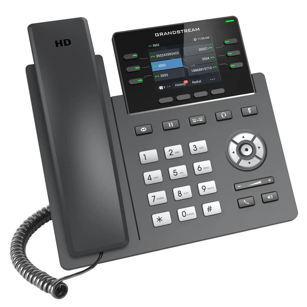 Grandstream GRP2613, 3 SIP accounts, 6 line keys, 4 XML softkeys, 2.8” LCD, 24 VPKs, cloud provisioning & management (GDMS), carriergrade security, HD voice, swappable faceplate, PoE, 2x Gigabit por