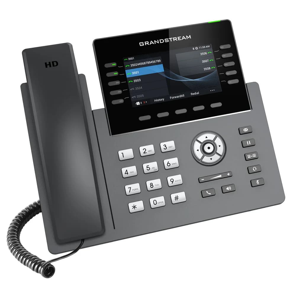 IP телефон, Grandstream, GRP2615, 5 SIP-аккаунтов, 10 линий, 40 виртуальных клавиш BLF, поддержка GBX20, 2x GbE PoE, Wi-Fi, цветной ЖК-дисплей 480x272 (4.3 дюйма), блок питания 12 В/1 А