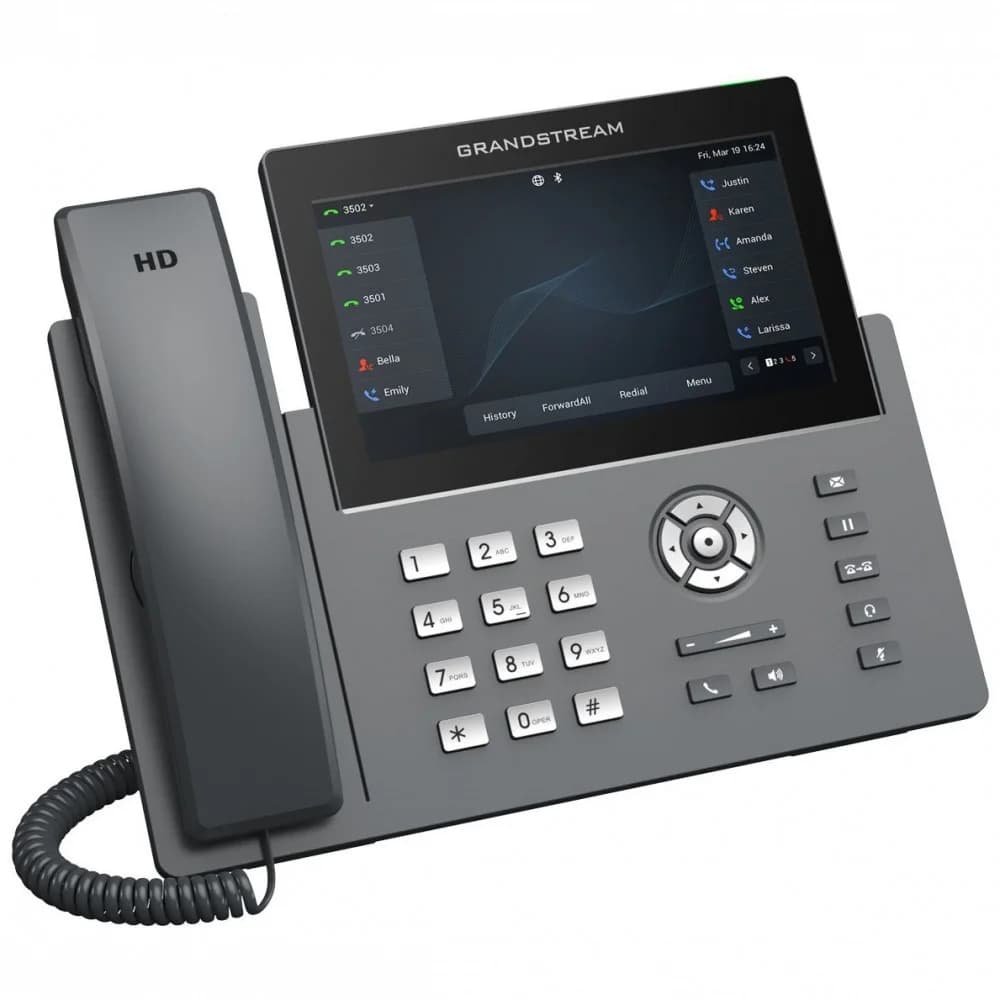 Grandstream GRP2670, 6 SIP accounts, 12 lines, 7 inch (1024×600) capacitive touch screen TFT LCD, 32 VPKs and 10 MPK, cloud provisioning & management (GDMS), carrier-grade security, WiFi, Bluetoo