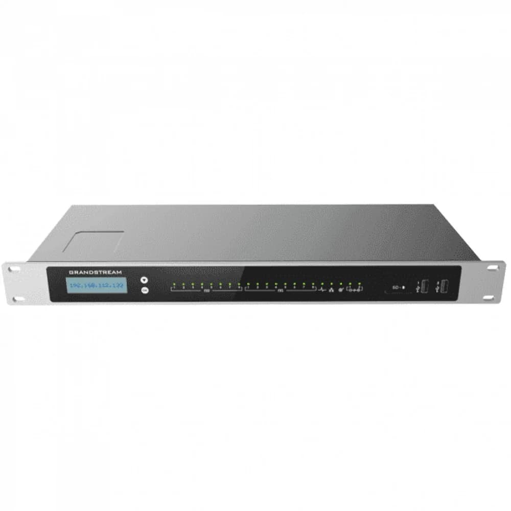 IP-АТС, Grandstream, UCM6308, 8 RJ11 FXS, 8 RJ11 FXO, 2x GbE PoE LAN/WAN, 1 порт горячего резервирования, 3000 пользователей SIP, 300 одновременных вызовов, UCM RC, VideoServer, блок питания 12 В/2