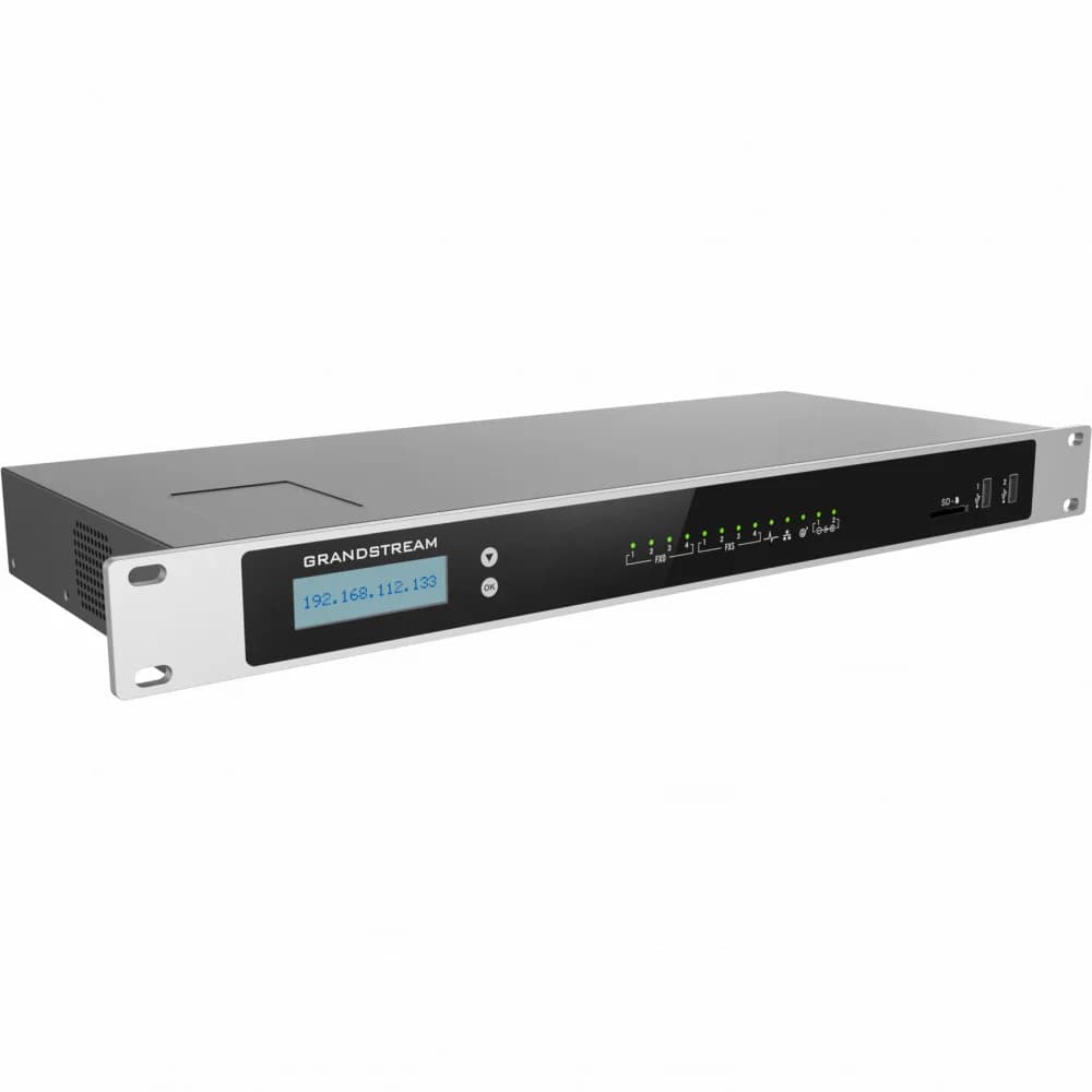 IP-АТС, Grandstream, UCM6304, 4 RJ11 FXS, 4 RJ11 FXO, 2x GbE PoE LAN/WAN, 1 порт горячего резервирования, 2000 пользователей SIP, 200 одновременных вызовов, UCM RC, VideoServer, блок питания 12 В/2