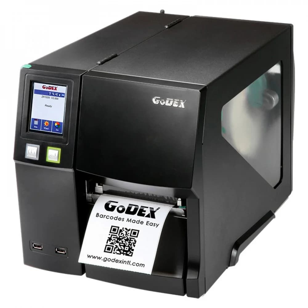 Промышленный термотрансферный принтер этикеток Godex ZX1200i+ (200DPI, USB+RS232+LAN, 118/104/25,4, 10ips, 256MB SDRAM, 256MB Flash, USB host, цв LCD)