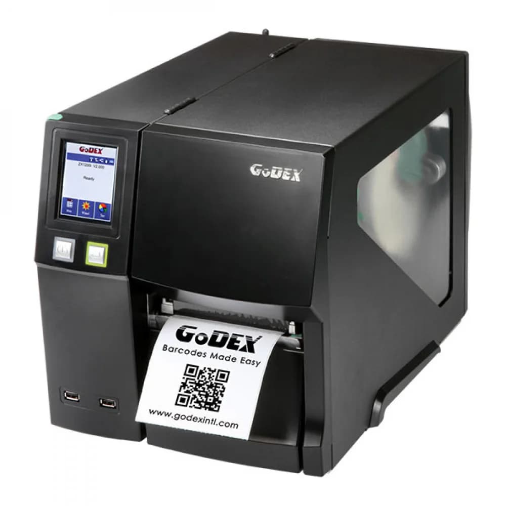 Промышленный термотрансферный принтер этикеток Godex ZX1200i+ (200DPI, USB+RS232+LAN, 10ips, 256/256MB, USB host, цв LCD)+вн.смот подл/этик