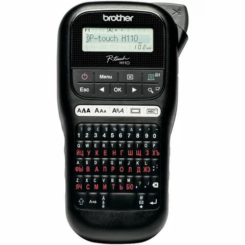 PTH110R1 - Принтер для печати наклеек Brother PT-H110 (ручной, русская клавиатура, поддерживается ширина лент от 3,5 до 12мм, скорость печати 20мм/сек, однострочный дисплей, в комплекте лента TZE231