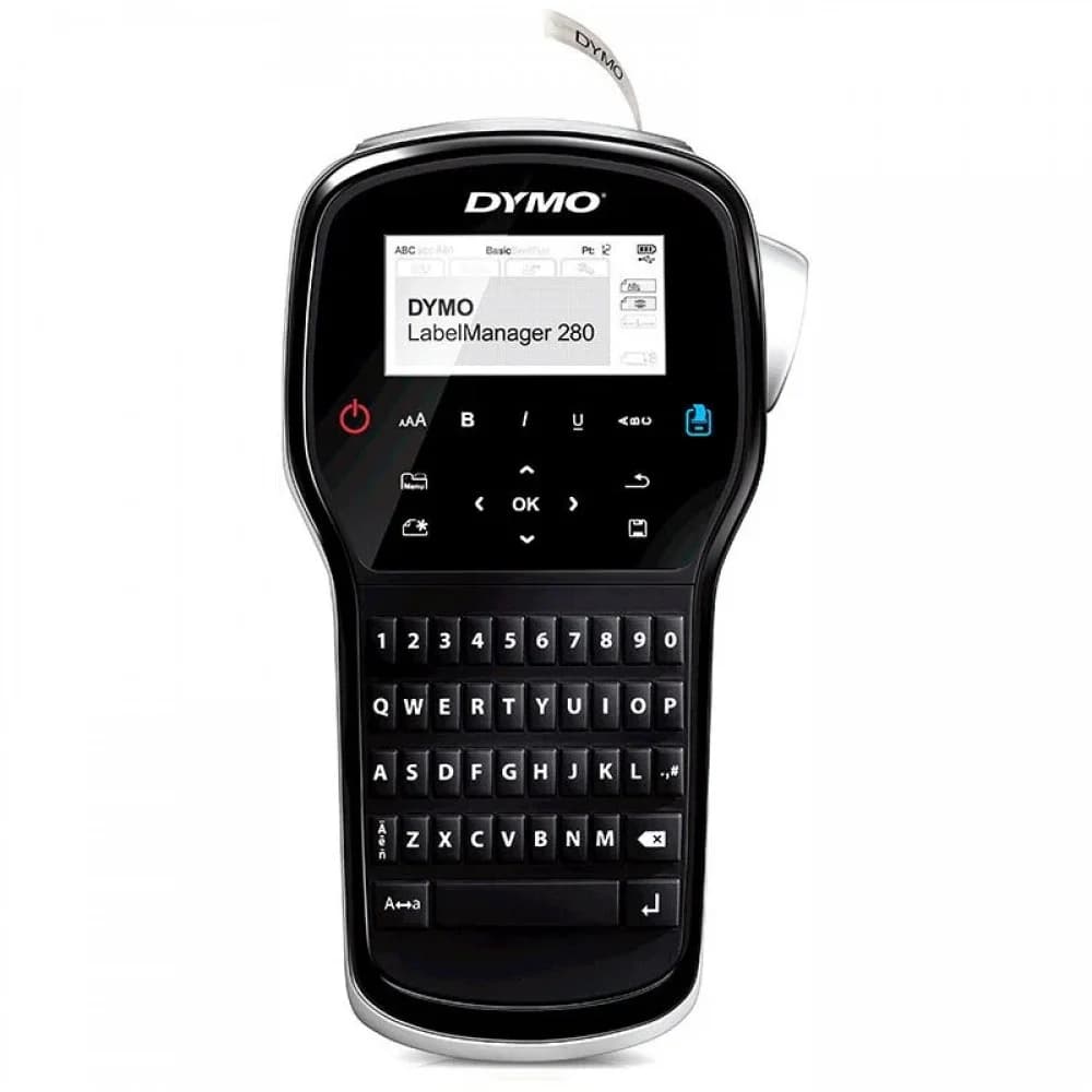 S0968920 - Ленточный принтер DYMO 280, ленты 6, 9, 12 мм., USB, клавиатура - латиница/кириллица через подключение к PC. Зарядное устройство