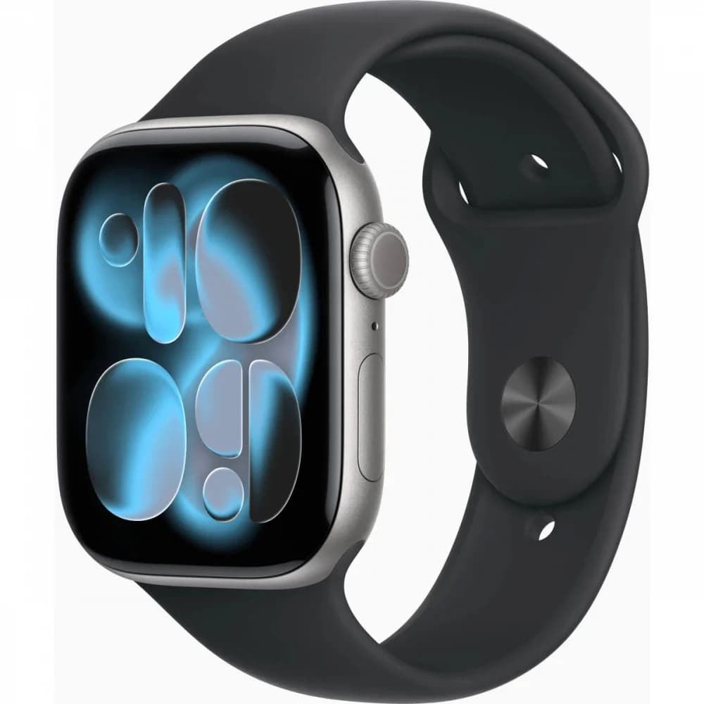 Смарт-часы Apple Watch Series 11 A3333 46мм OLED корп.серый космос Sport Band рем.черный разм.брасл.:M/L (MEV44LW/A)