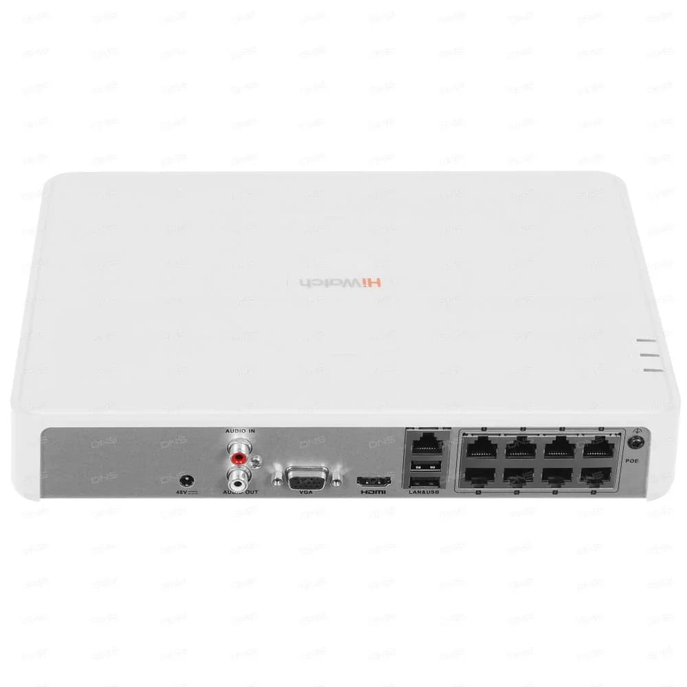 HiWatch 8-ми канальный IP-регистратор c 8-ю PoE интерфейсами Видеовход: 8 IP@4Мп Аудиовход: 1 канал RCA Видеовыход: 1 VGA и 1 HDMI до 1080Р Аудиовыход 1 канал RCA Видеосжатие H.265+/H.265/H.264+