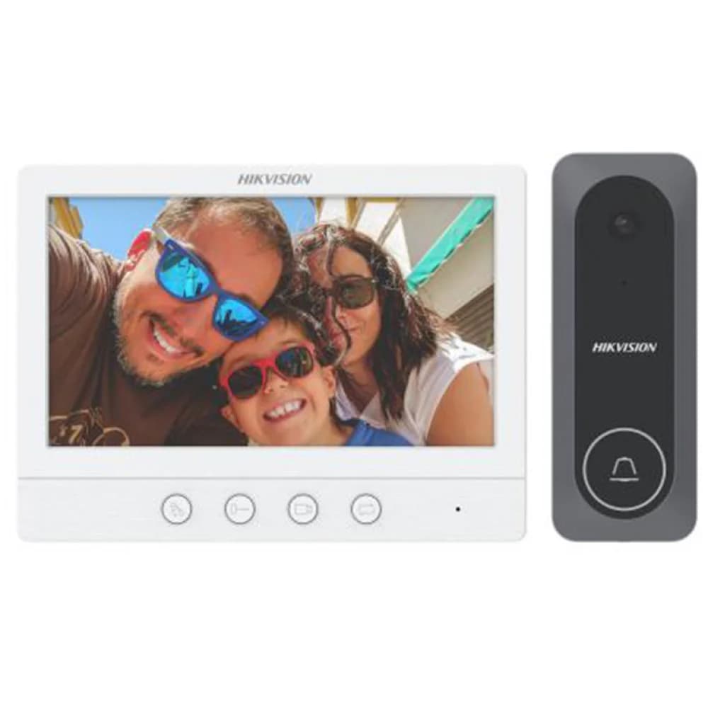 Домофонная система, Hikvision, DS-KIS212, Комплект видеодомофонии ,1mp HD камера, ИК до 3 м, встроеный микрофон и динамик, вызывная:от-30 °C до 60 °C, Монитор: от -10 °C до 55 °C, IP65, 12V DC
