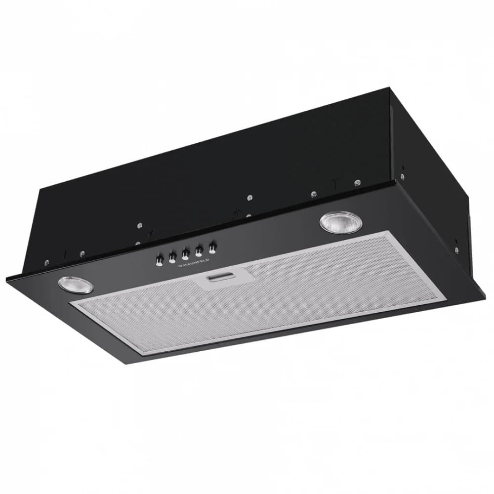 ВЫТЯЖКА MAUNFELD CROSBY SINGL 60 BLACK/ Полновстраиваемая, 60см, 850 м3, кнопочное управление, LED, площадь кухни до 30м2, опция: угольный фильтр CF140C-2шт, черная