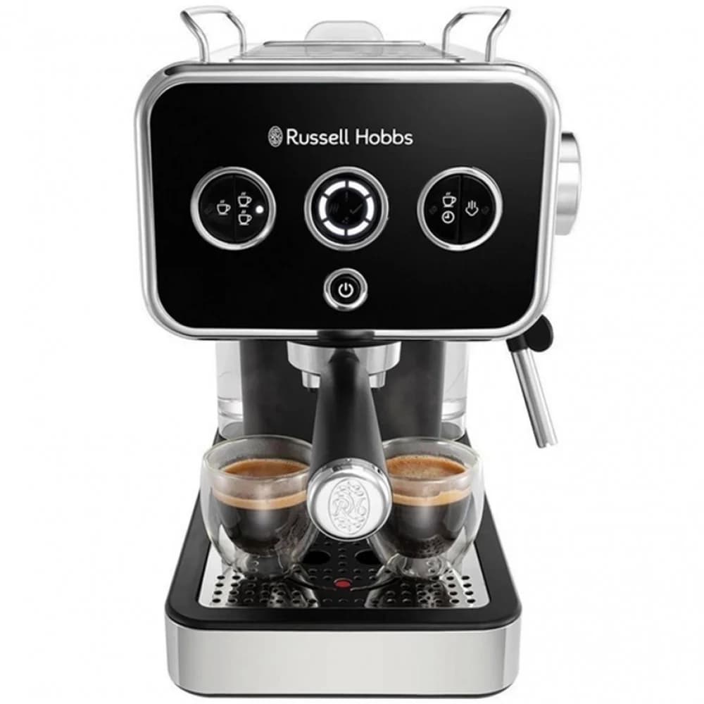 Кофеварка рожковая, Russell Hobbs, 26450-56, Рожковая, Объем 1.1л, Нержавеющая сталь, Пластик, Давление 15бар, Мощность 1350W, Автоотключение, Индикация готовности к работе, Подача горячей воды для