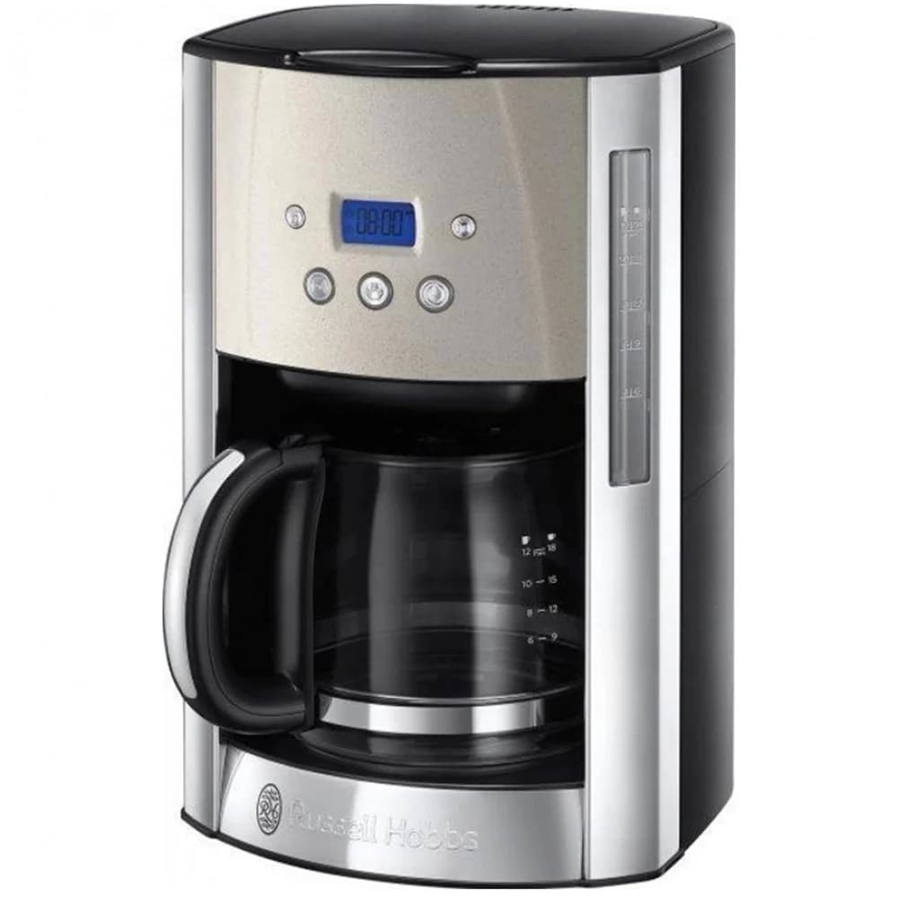 Кофеварка, Russell Hobbs, 26990-56, Мощность 1000Вт, Молотый тип используемого кофе, Объем 1.5л, Кнопочное управление, Синий ЖК-дисплей, Съемный моющийся держатель фильтра, Автоматическое сохранение