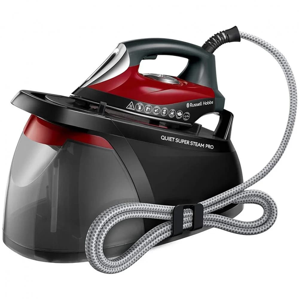 Парогенератор, Russell Hobbs, 24460-56, Мощность 2750W, Постоянная подача пара 315 г/мин, Керамическая подошва, Автоотключение, Вертикальное отпаривание, Оповещение о низком уровне воды, Красный