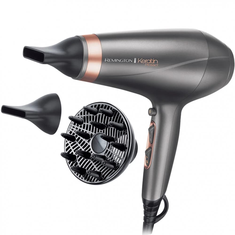Фен с АС мотором, REMINGTON, AC8820, Мощность 2200W, 2 скоростных режима, 3 температурных режима, AC мотор, Длина шнура электропитания 300см, Серебристый