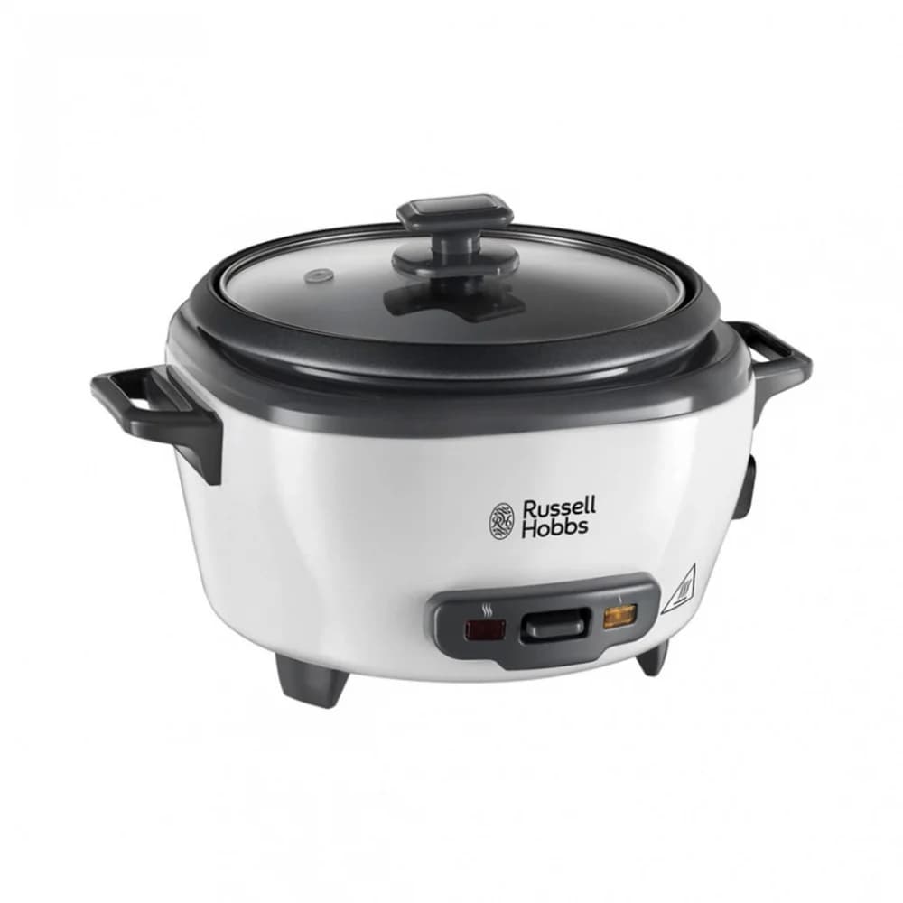 Рисоварка, Russell Hobbs, 27030-56, Мощность 300Вт, Объём 1.4л, Кнопочное управление, 1 программа, Антипригарное покрытие, Индикатор готовности, Мерная чашка, Белая