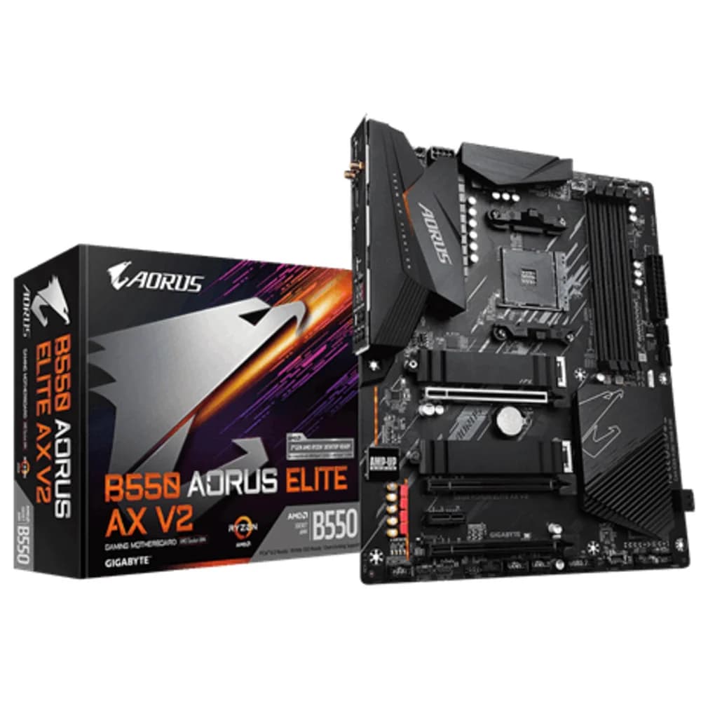 B550 AORUS ELITE AX V2, Socket AM4, AMD B550, 4xDDR4-3200, HDMI+DP, 3xPCI-Ex16, 1xPCI-Ex1, 4xSATA3(RAID 0/1/10), 2xM.2, 8 Ch Audio, 2.5GLan, WiFi, (2+4)xUSB2.0, (5+2)xUSB3.2, (0+1)xUSB3.2 Type-C™, A