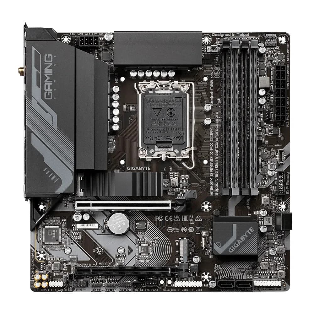 Gigabyte B760M G X AX DDR4 {Socket 1700, Intel®B760, 4xDDR4-3200, HDMI+DP+DP, 1xPCI-Ex16, 2xPCI-Ex1, 4xSATA3(RAID 0/1/5/10), 2xM.2, 8Ch Audio, GLan, WiFi, (2+4)xUSB2.0, (3+2)xUSB3.2, (1+0)xUSB3}