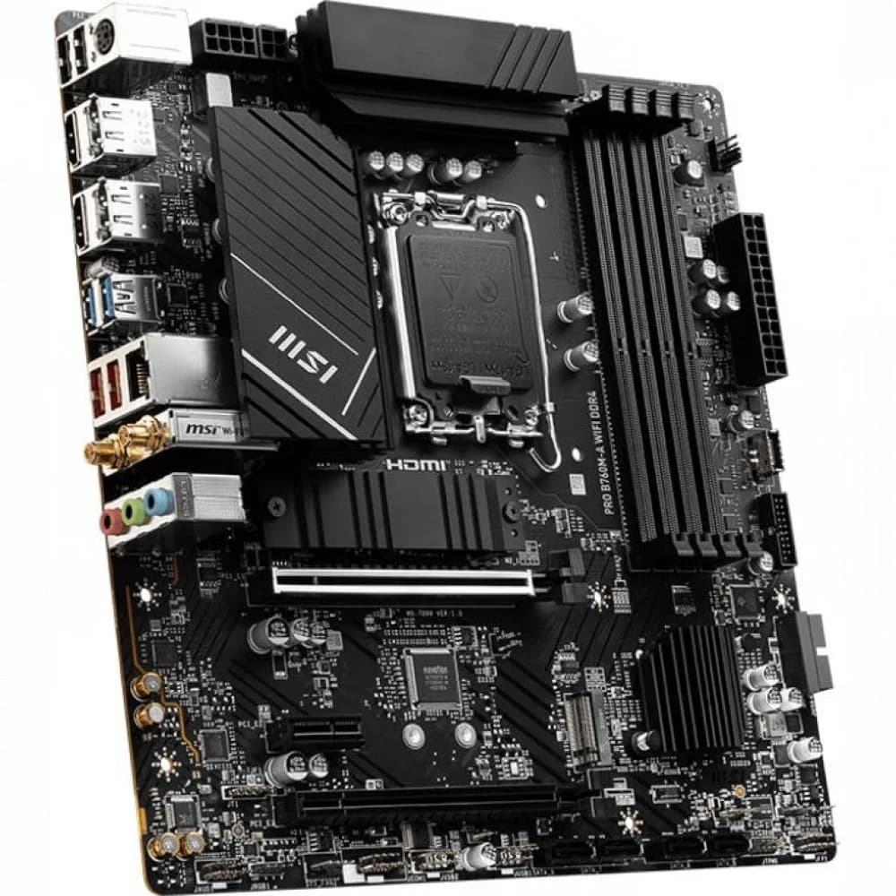 Материнская плата MSI PRO B760M-A WIFI DDR4 Soc-1700 Intel B760 4xDDR4 mATX AC`97 8ch(7.1) 2.5Gg+HDMI+DP