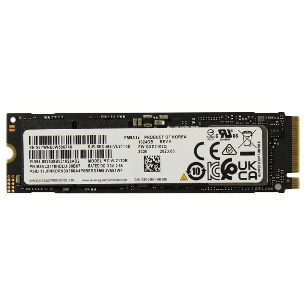 Твердотельный накопитель 1000GB SSD Samsung PM9A1 M.2 NVMe PCI-E Gen4x4 R7000Mb/s W5100MB/s MZVL21T0HDLU-00B07