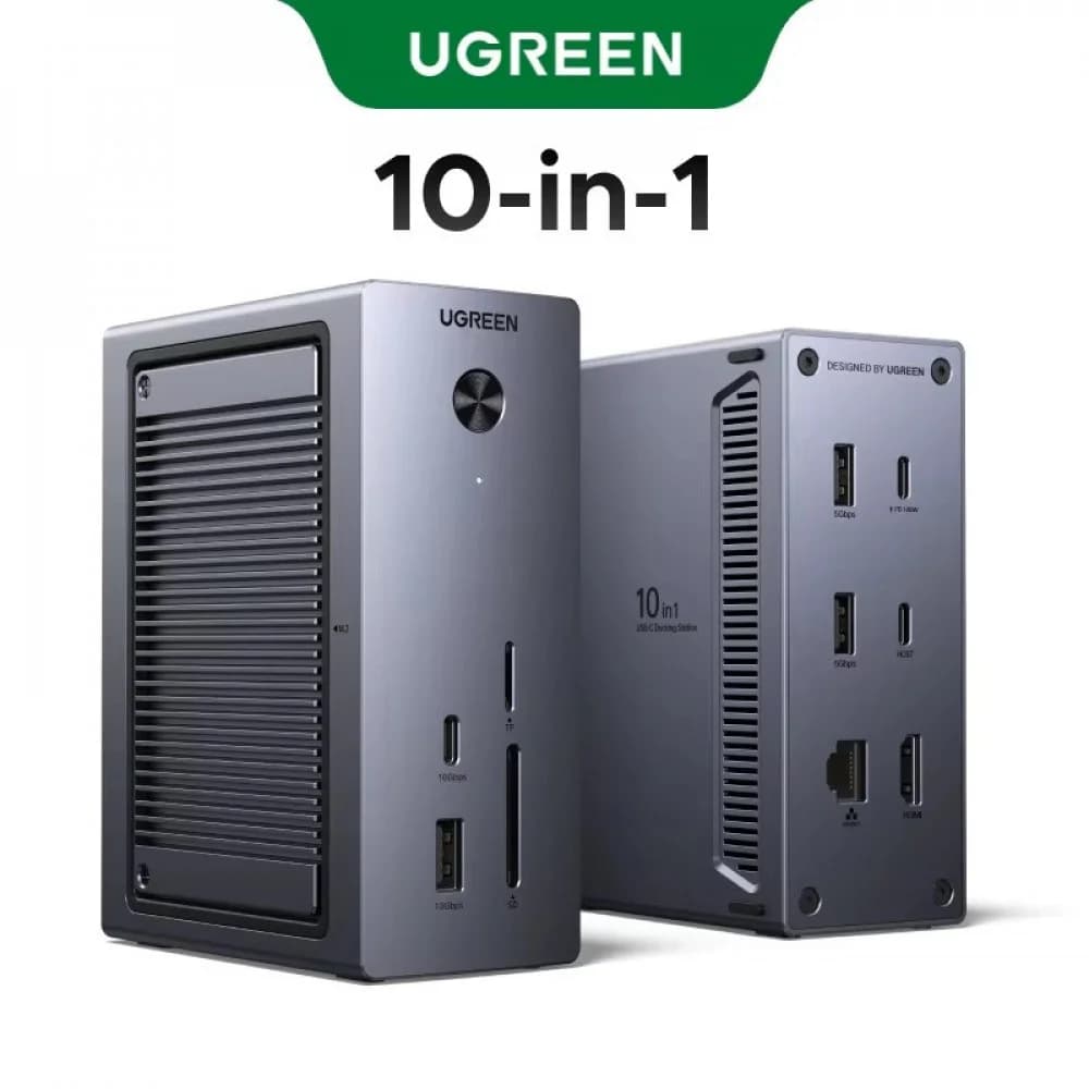 Док-станция USB-С на HDMI(4K@60Hz), USB-C 3.2(10Gbps), 2xUSB-A 3.0(5Gbps), LAN(1000Mbps), M.2 NVMe Slot, CardReader, PD 100W, CM923 (55735) UGREEN