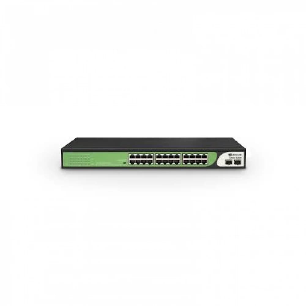 Коммутатор, BDCOM, S1500-24P2G2S, Неуправляемый, 24 порта PoE (280W) 10/100/1000M RJ45, 2 порта 10/100/1000M, 2 порта SFP, Стоечный