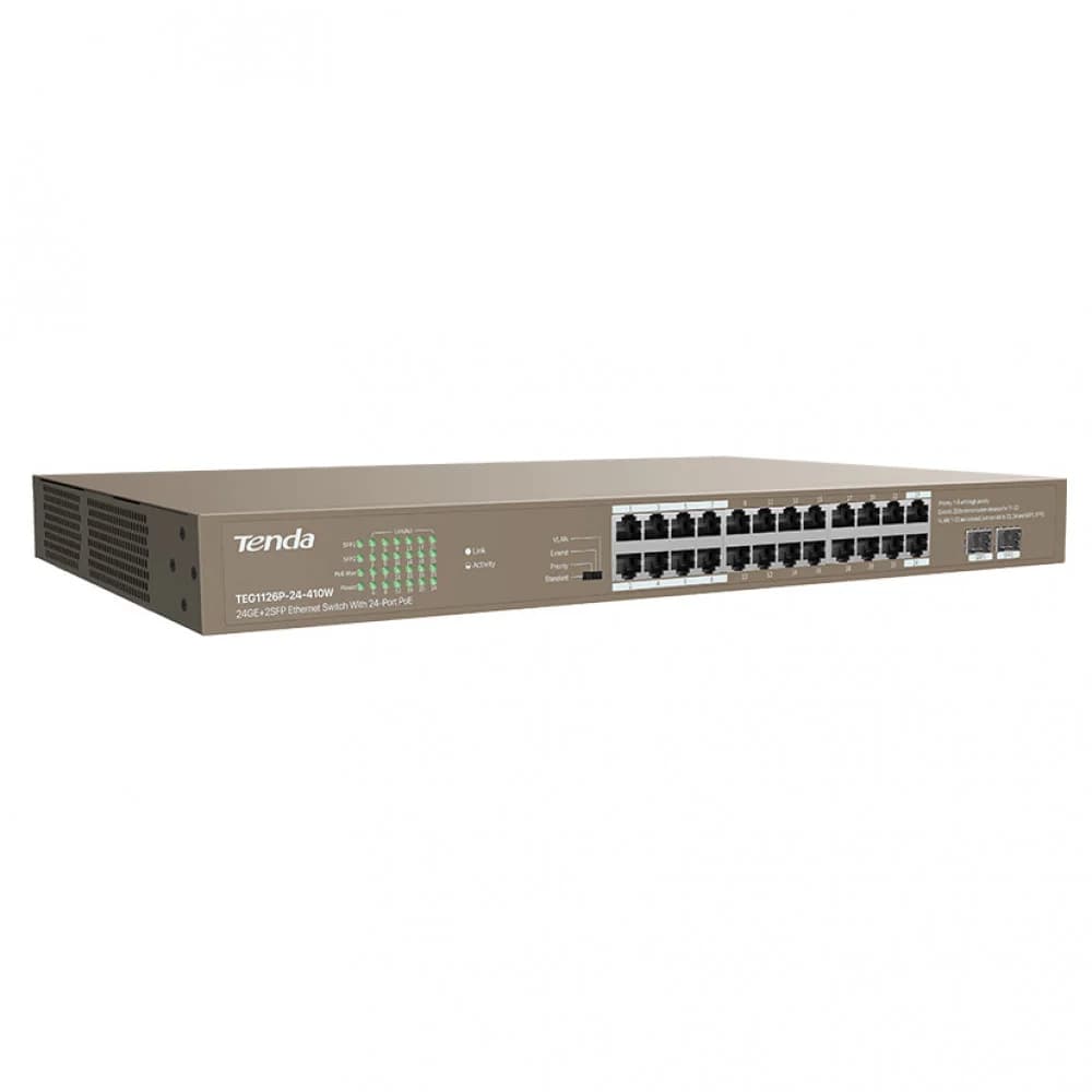 Switch 24+2 port 10/100/1000M Tenda TEG1126P-24-410W, PoE-370W, desktop
