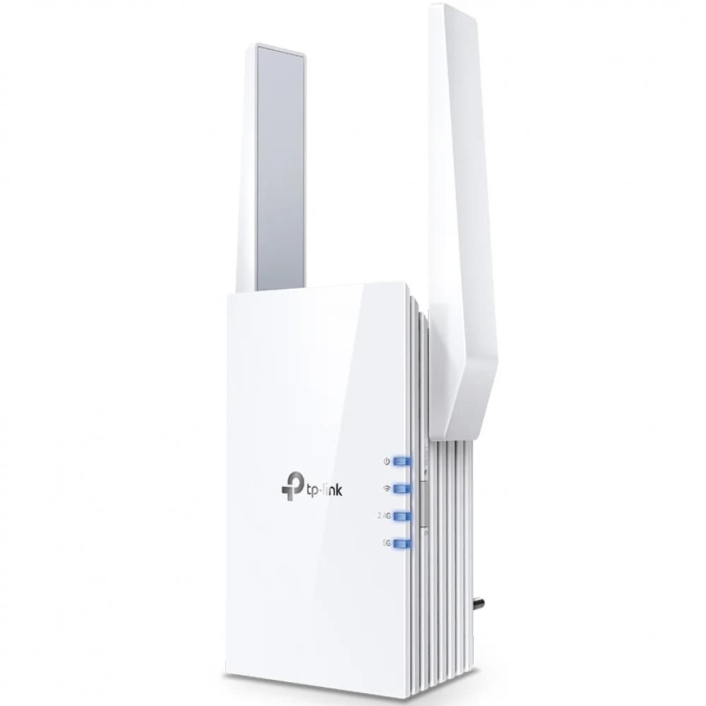 RE505X AX1500 Двухдиапазонный усилитель Wi-Fi сигнала, до 1201 Мбит/с на 5 ГГц (2?2 MIMO) и до 300 Мбит/с на 2,4 ГГц (2?2 MIMO), поддержка 802.11ax/Wi-Fi 6, 2 внешние антенны, 1 гигабитный порт (089