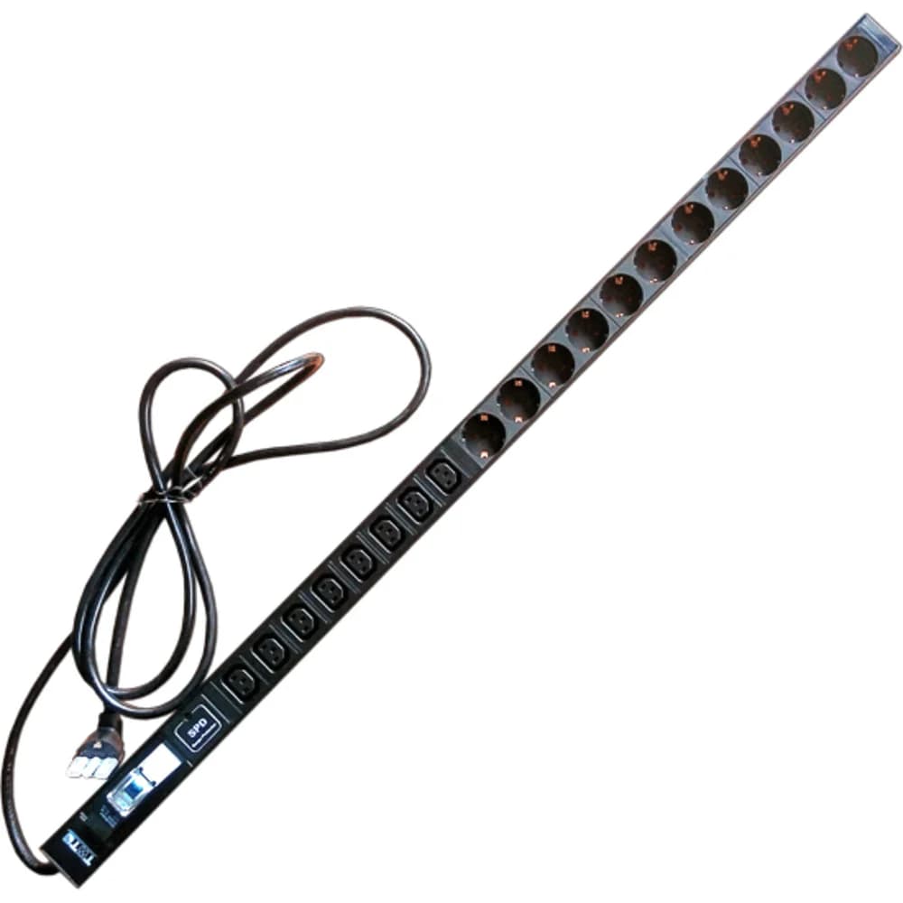 Вертикальный блок розеток, 20xC19, 250V, 32A, A/V-метр, шнур 3 метра, вилка IEC309