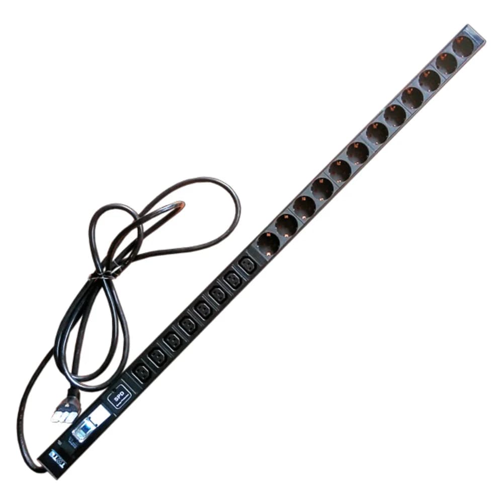 Вертикальный блок розеток, 4xC19+20xC13, 250V/16A, с мониторингом по RS-485, шнур 3 м, вилка C20