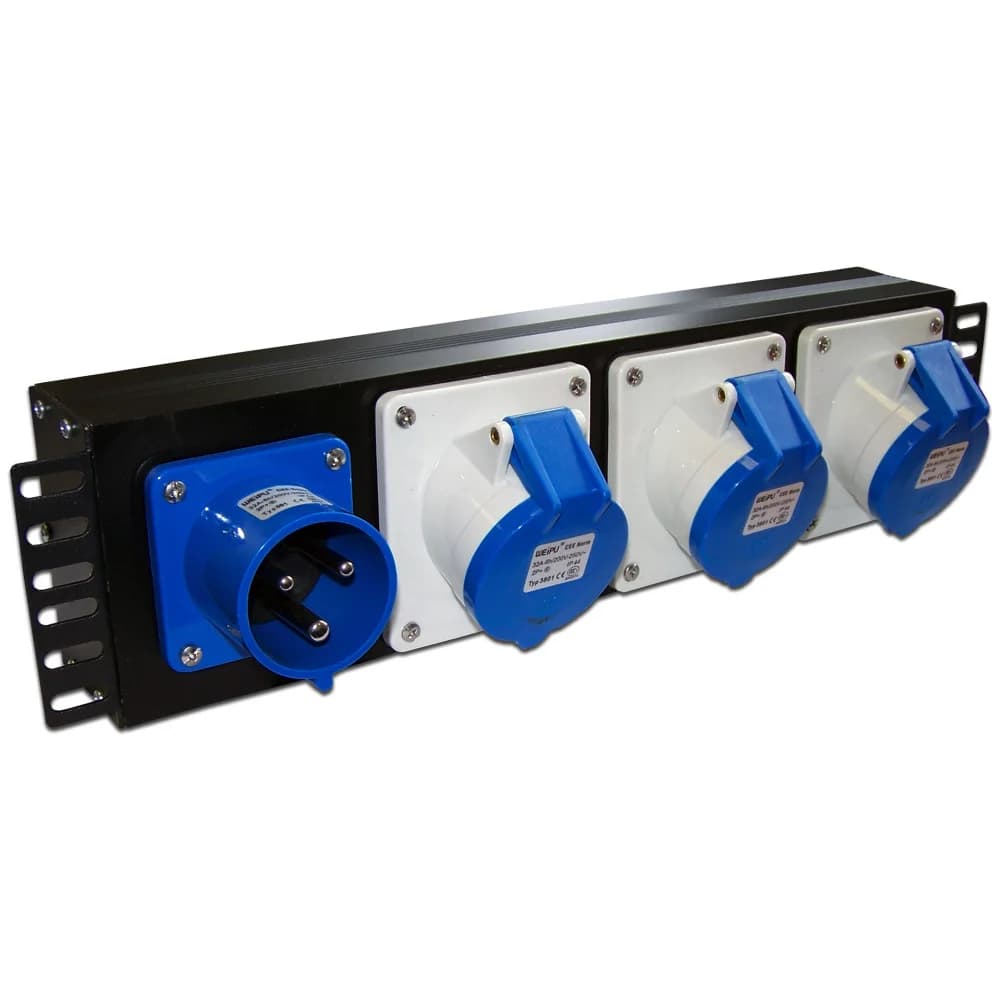 Блок розеток 19" однофазный, 1х3 IEC309, 32A 250V
