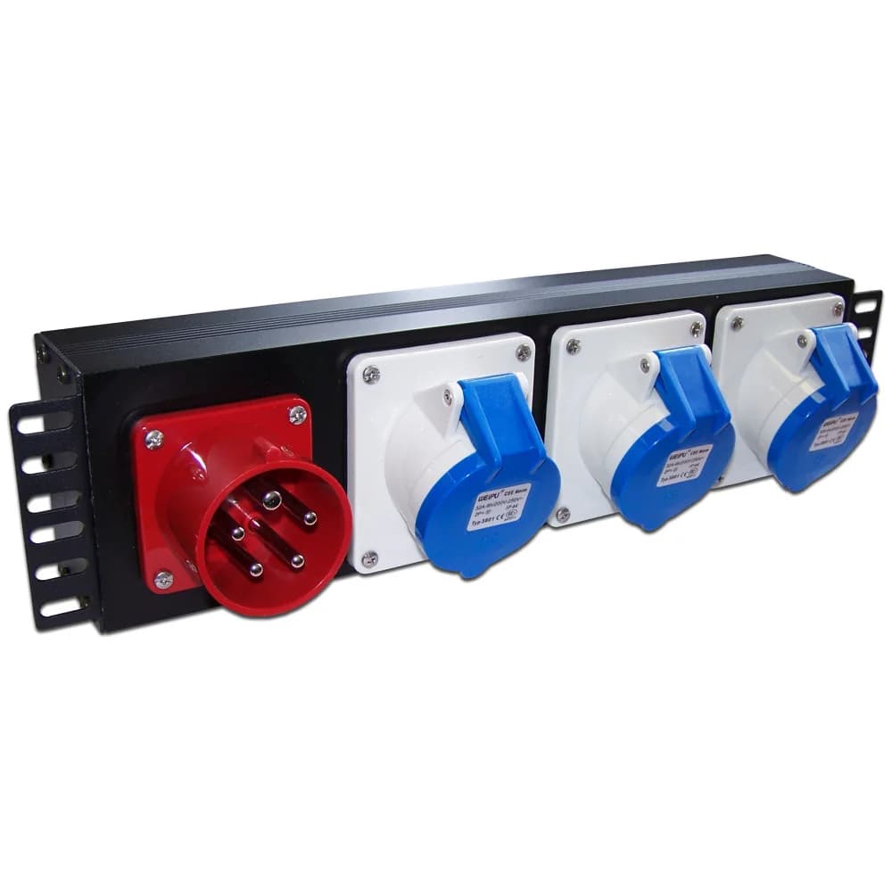 Блок розеток 19" трехфазный, 1х3 IEC309, 32A 380V