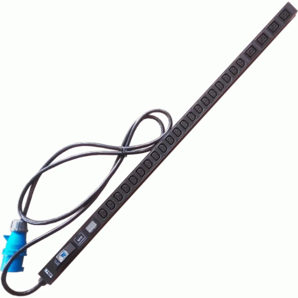 Вертикальный блок розеток, 4xC19 + 20xC13, 250V, 32A, A/V-метр, шнур 3 метра, вилка IEC309