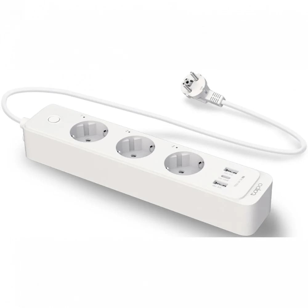 Умный сетевой фильтр, TP-Link, Tapo P300, IEEE 802.11b/g/n, Bluetooth 4.2, 1xUSB-C, 2xUSB-A, 3xSchuko, 268 55 40 мм, шнур 1,5 м, 2300 Вт, 10 А