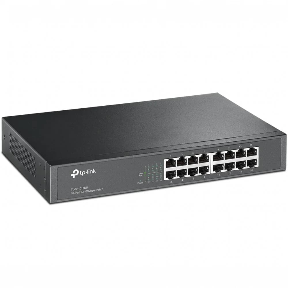 TL-SF1016DS 16-портовый 10/100 Мбит/с коммутатор, 16 портов RJ45 10/100 Мбит/с, 1U 13-дюймовый монтируемый в стойку стальной корпус {8} (021535)