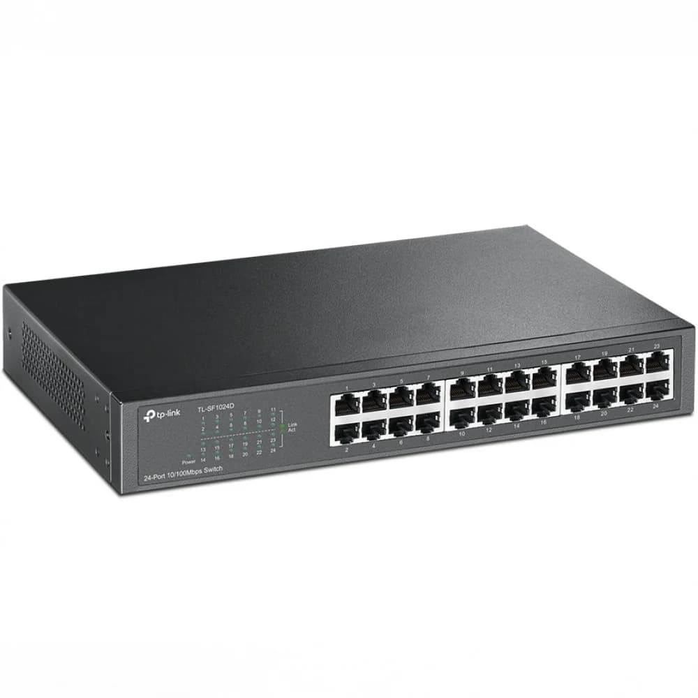 Коммутатор TP-Link TL-SF1024D 24-портовый 10/100 Мбит/с настольный или стоечный коммутатор, 24 порта RJ45 10/100 Мбит/с, 1U 13-дюймовый стальной корпус