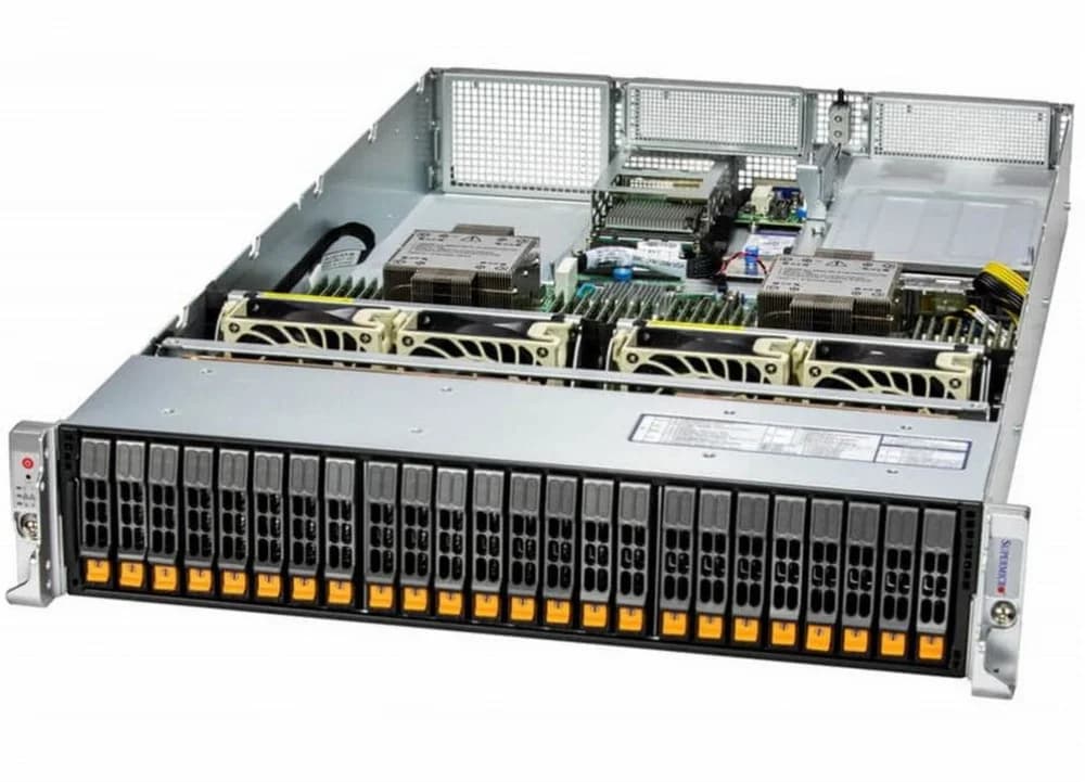 Сервер в сборе/ SYS-221H-TN24R (bundle12): 2U / 2x Xeon Silver 4510 / 4x DDR5 32GB 5600 ECC / 1x SSD NVME 480GB, M.2"/ 1x Dual-Port 1GbE RJ45 / 2x 1600W Power (24 NVME config, Fan+ Heatsink Upgrade)
