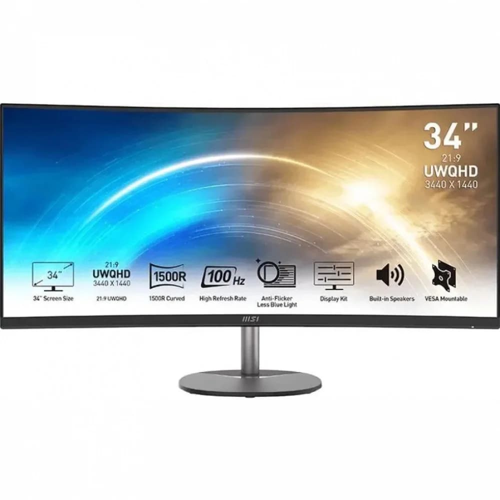 Монитор MSI 34" Pro MP341CQ черный VA LED 1ms 21:9 HDMI M/M матовая 300cd 178гр/178гр 3440x1440 100Hz FreeSync DP 2K 7.7кг
