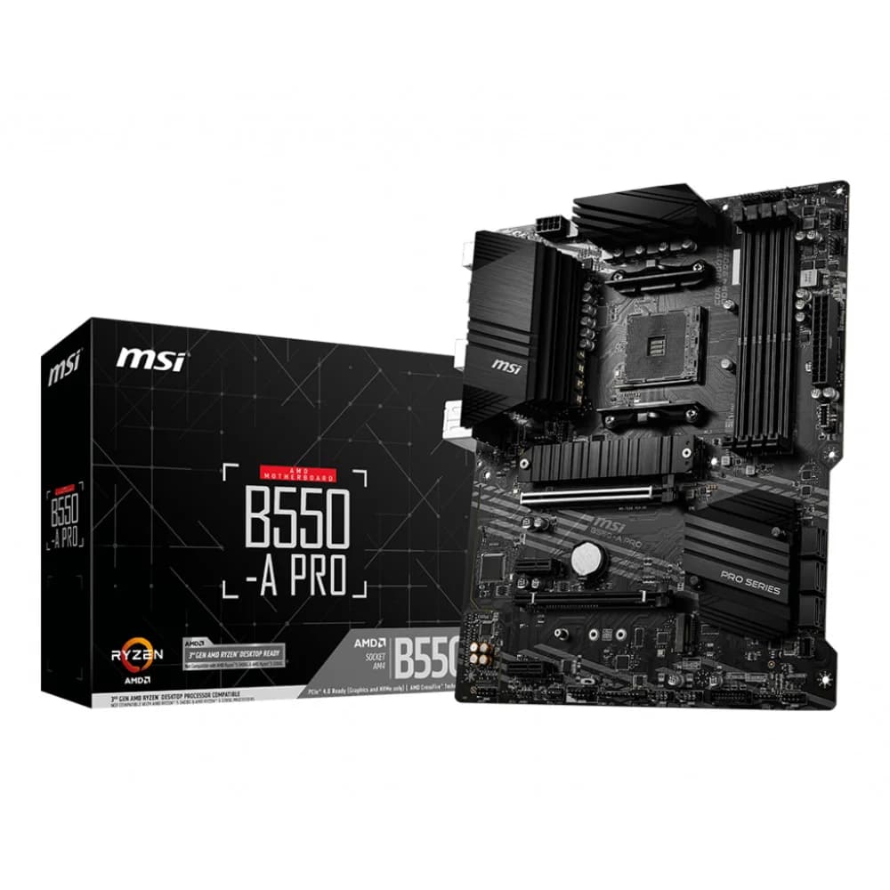 B550-A PRO, Socket AM4, AMD®B550, 4xDDR4-3200, 2xPCI-Ex16x, 2xPCI-Ex1x, HDMI+DP, 6xSATA3(RAID 0/1/10), 2xM.2, 8 Ch Audio, GLan, (4+4)xUSB2.0, (3+2)xUSB3.2, (1+1)xUSB3.2 Type-C™, ATX