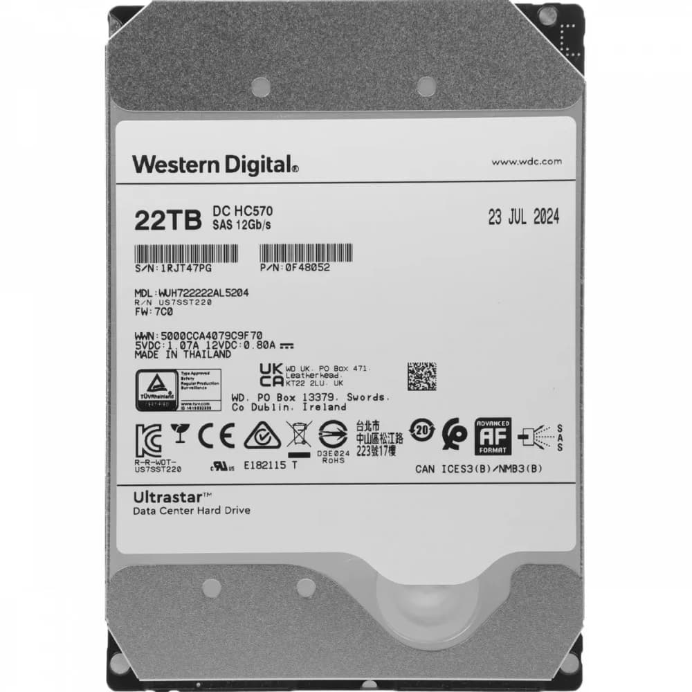 3.5" 22TB WD Ultrastar DC HC570 SAS 12Gb/s, 7200rpm, 512MB, 0F48052, 512e/4Kn, CMR, Helium, Bulk